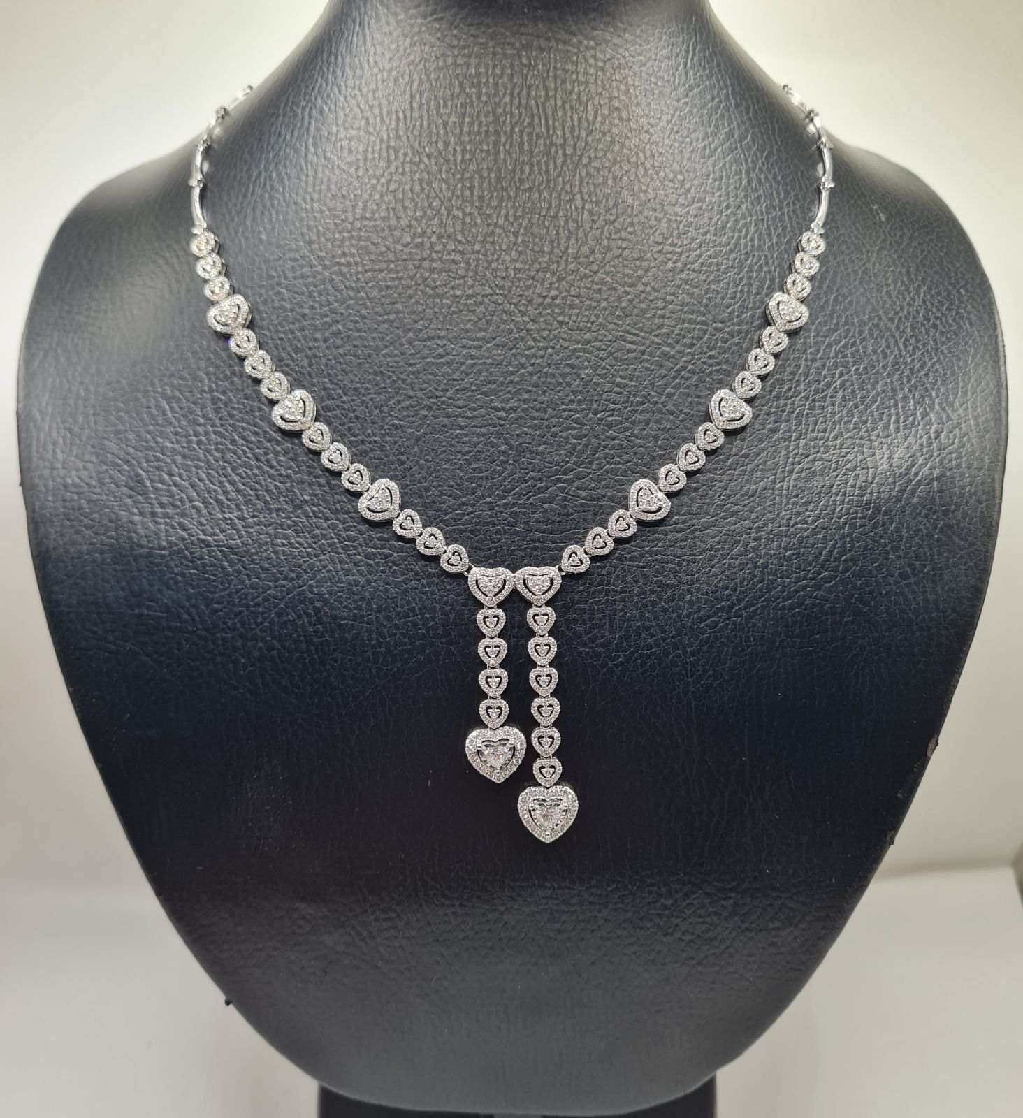 Classic Heart Pave Drop Statement Diamond Necklace 14K