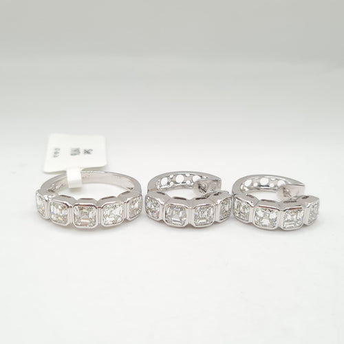 Asscher Solitaire Hoop Diamond Jewelry Set 18K