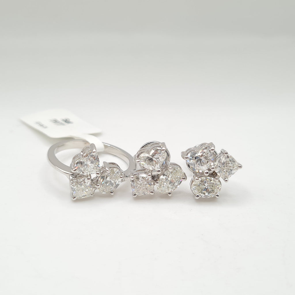 Cluster Solitaire Diamond Jewelry Set 14K