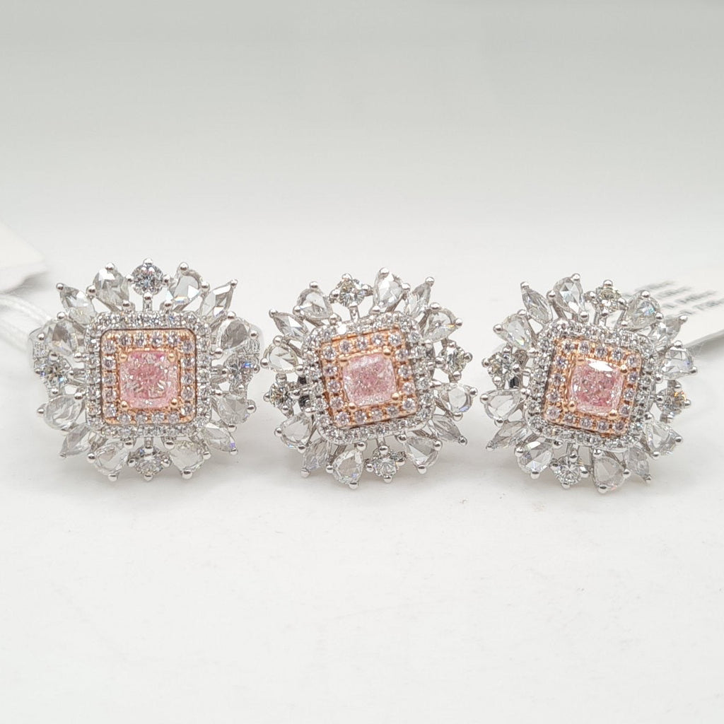 Rare Fancy Pink Diamond Cluster Diamond Jewelry Set 14K