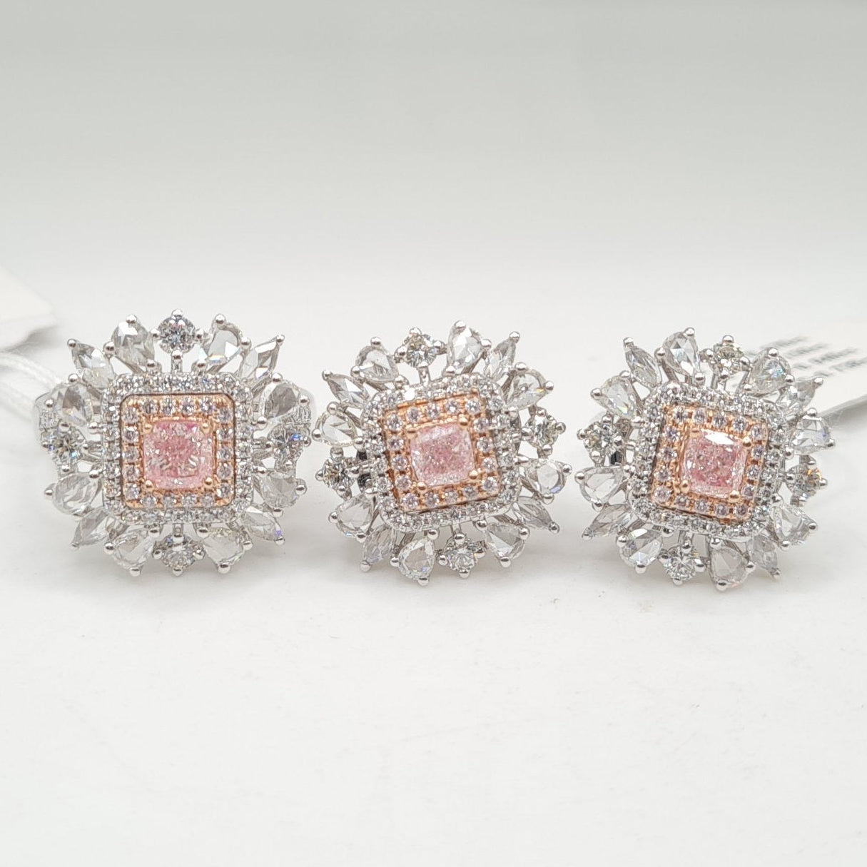 Rare Fancy Pink Diamond Cluster Diamond Jewelry Set 14K