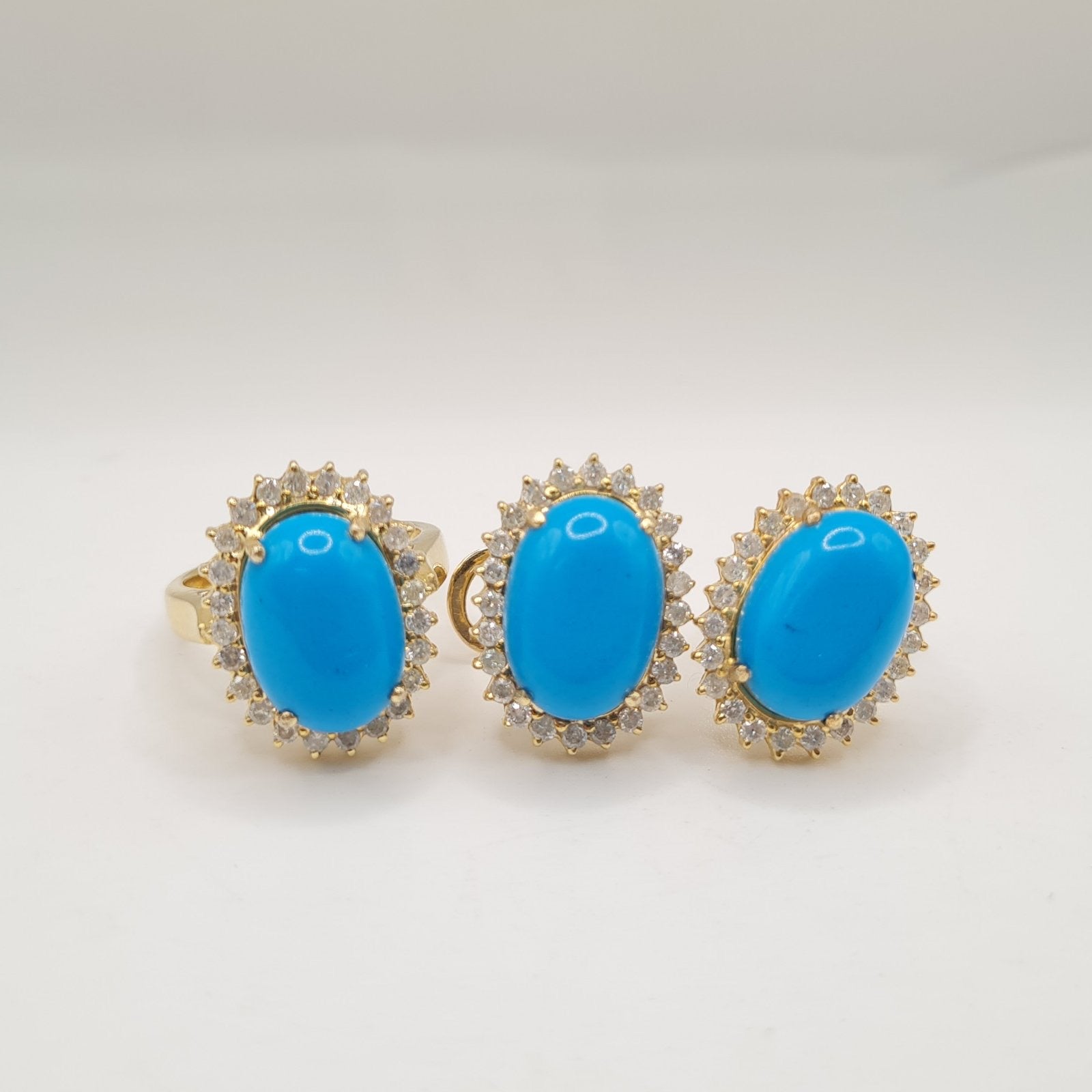 Torquoise Gemstones Diamond Jewelry Set 14K