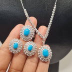 Turquoise Gemstones Oval Drop Diamond Jewelry Set 14K
