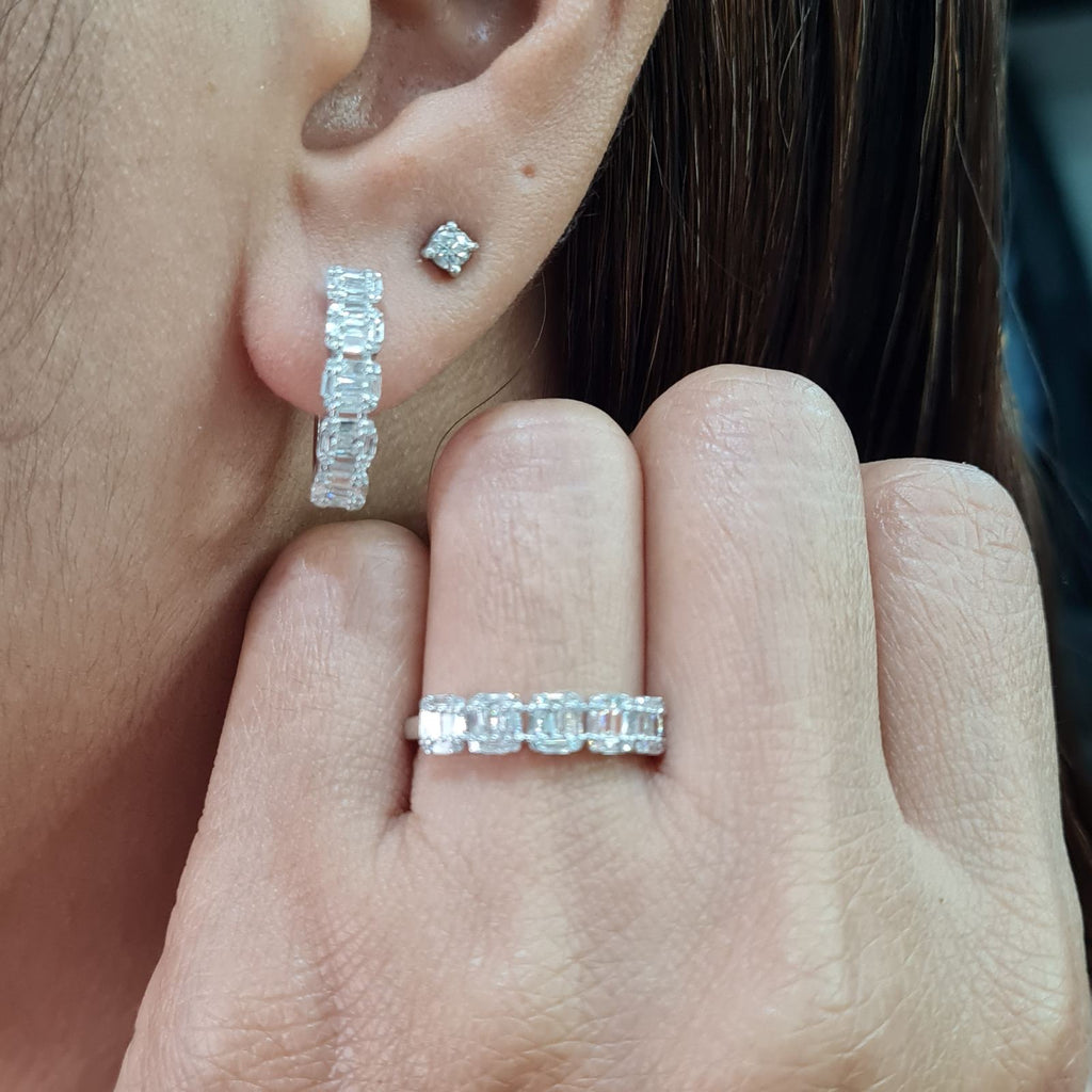 Classic Hoop Baguette Half Eternity Diamond Jewelry Set 14K