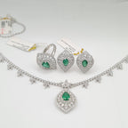 Green Emerald Gemstones Statement Diamond Jewelry Set 14K