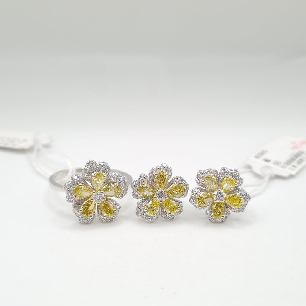 Fancy Floral Yellow Colored Diamond Jewelry Set 14K