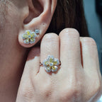 Fancy Floral Yellow Colored Diamond Jewelry Set 14K