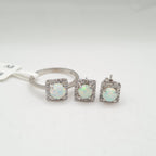 Dainty Square Round Opal Gemstones Diamond Jewelry Set 14K