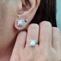 Dainty Square Round Opal Gemstones Diamond Jewelry Set 14K