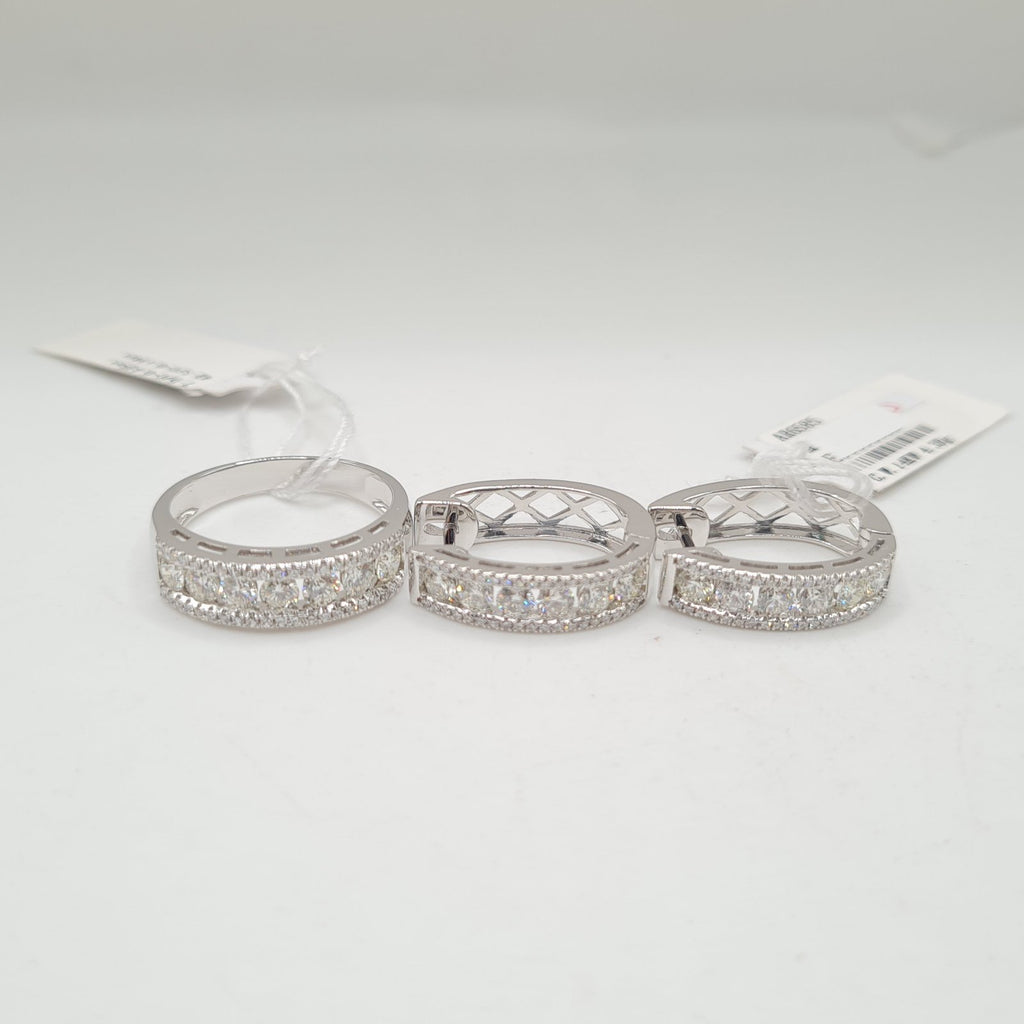 Round Half Eternity Hoop Diamond Jewelry Set 14K