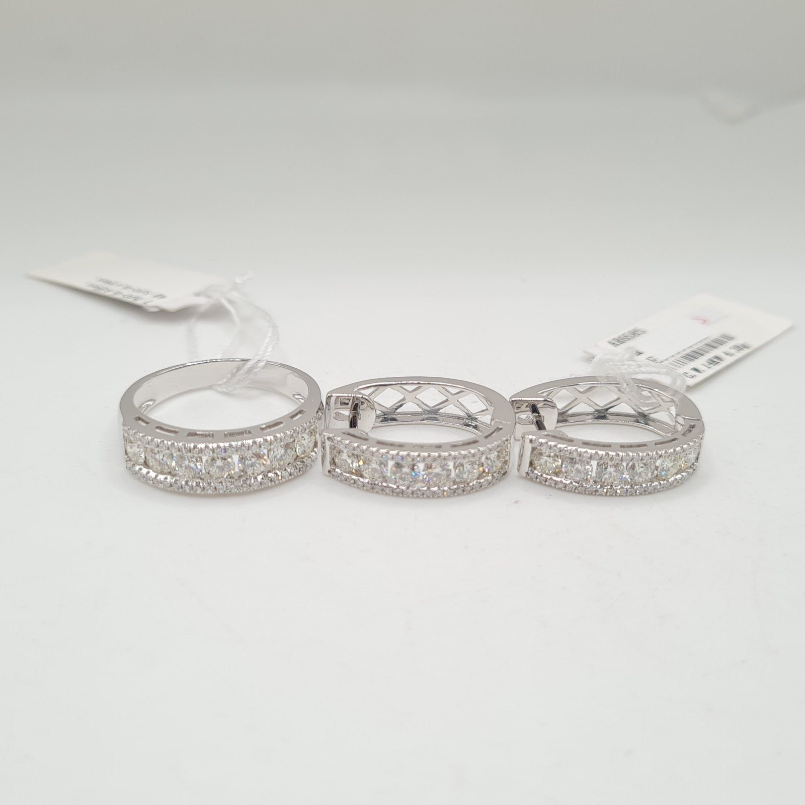 Round Half Eternity Hoop Diamond Jewelry Set 14K