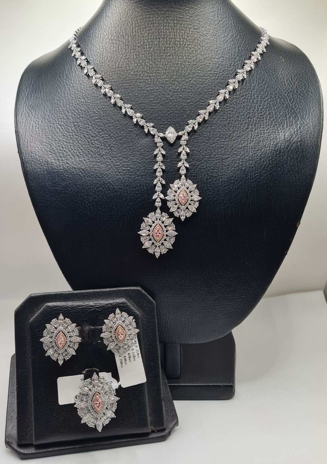 Two Tone Fancy Pink Diamond Statement Diamond Jewelry Set 14K