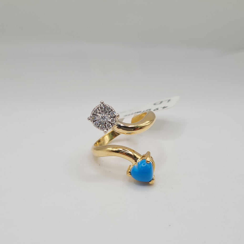 Turquoise Gemstones Heart Round Overlap Diamond Ring 14K