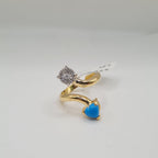 Turquoise Gemstones Heart Round Overlap Diamond Ring 14K
