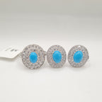 Turquoise Gemstones Oval Round Halo Diamond Jewelry Set 18K