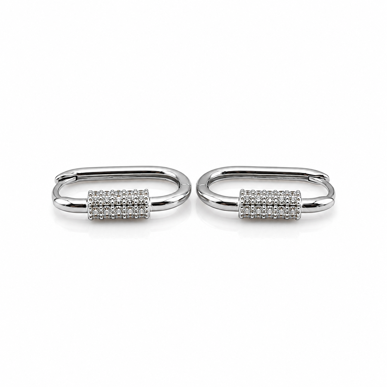 Classic Paved Pin Hoop Diamond Earrings 14K