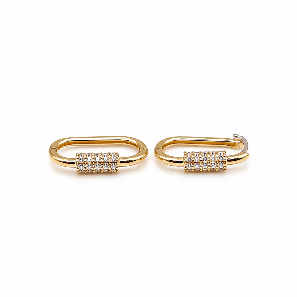 Classic Paved Pin Hoop Diamond Earrings 14K