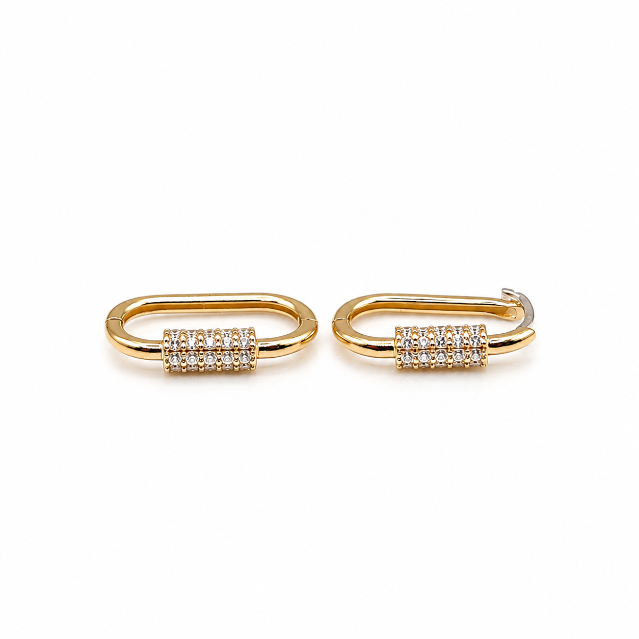 Classic Paved Pin Hoop Diamond Earrings 14K
