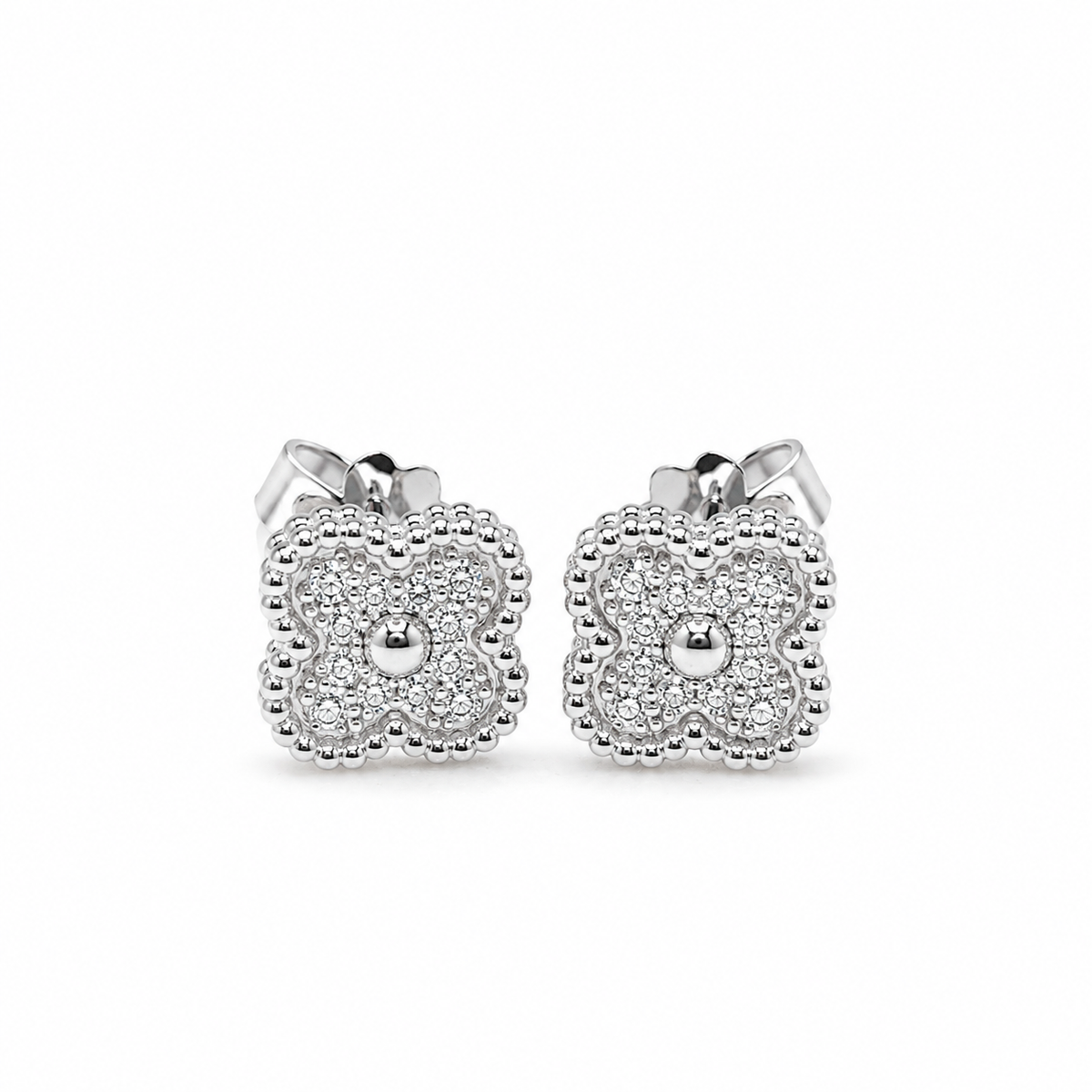 Classic Clover Stud Diamond Earrings 14K