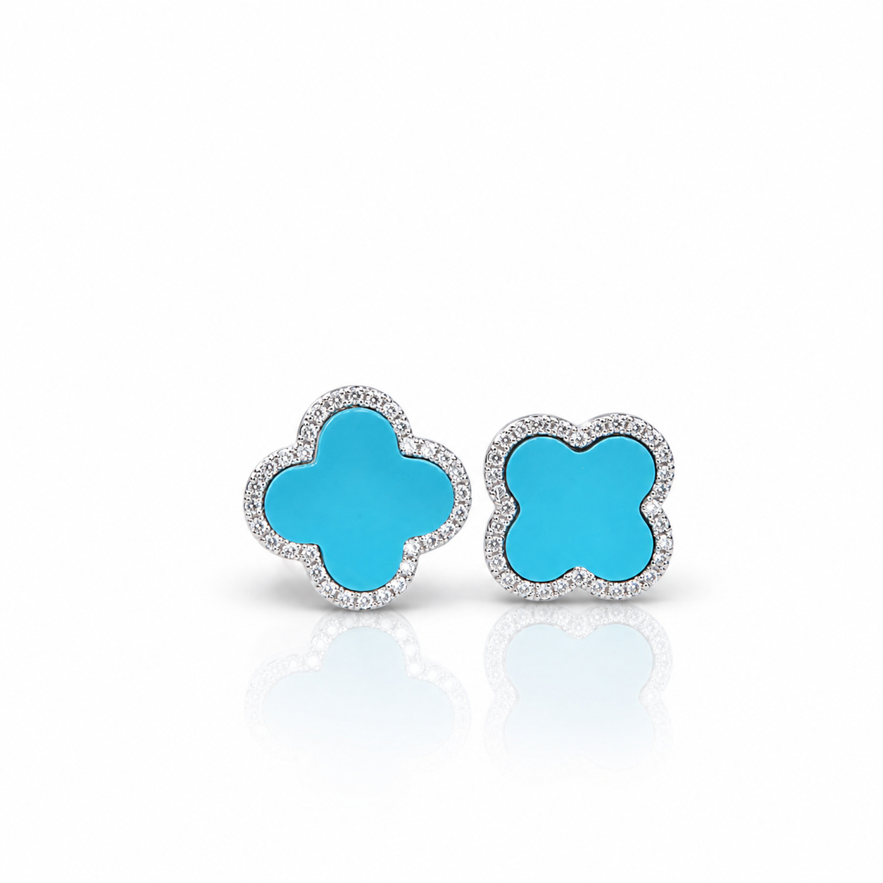 Turquoise Gemstones Clover Diamond Earrings 14K