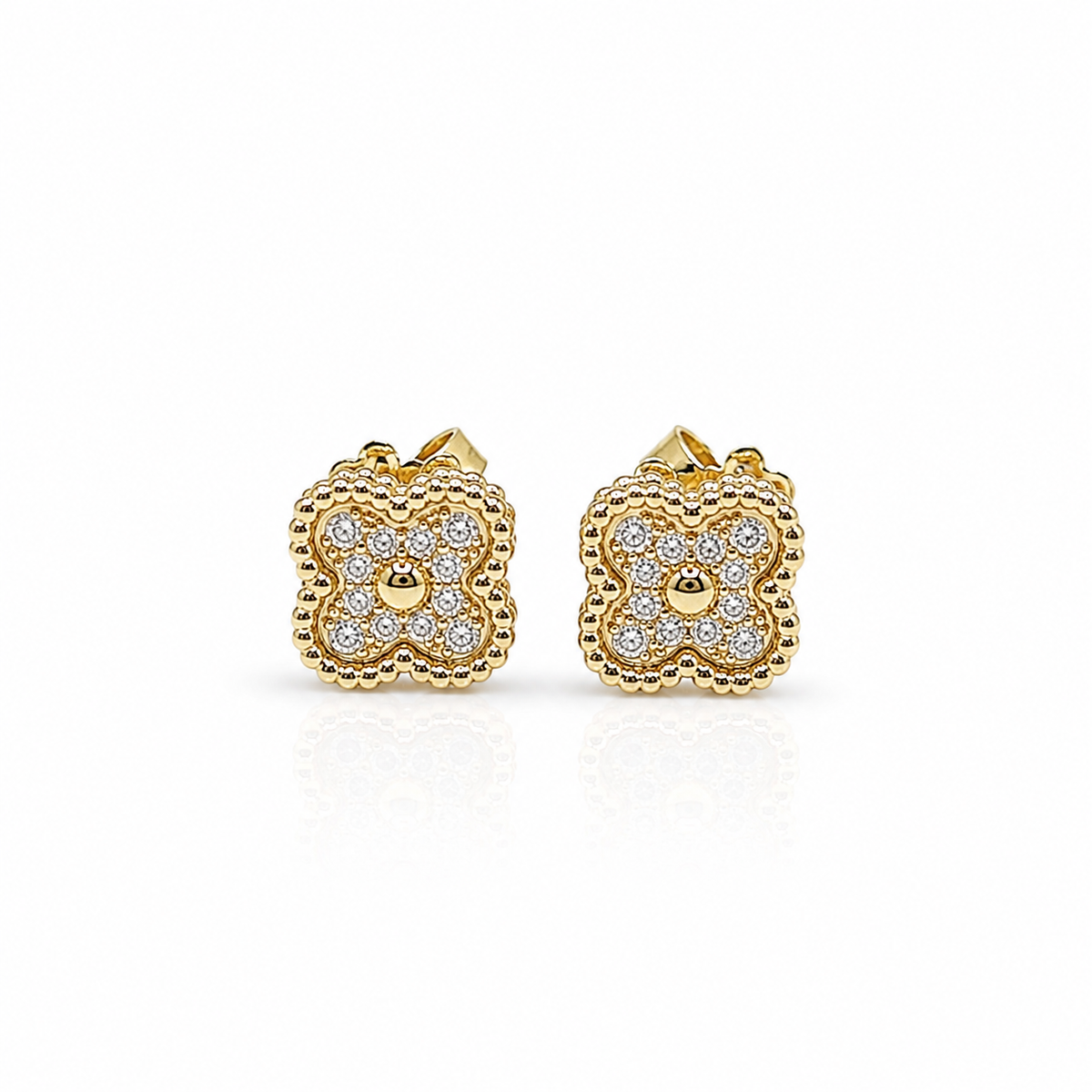 Classic Clover Stud Diamond Earrings 14K