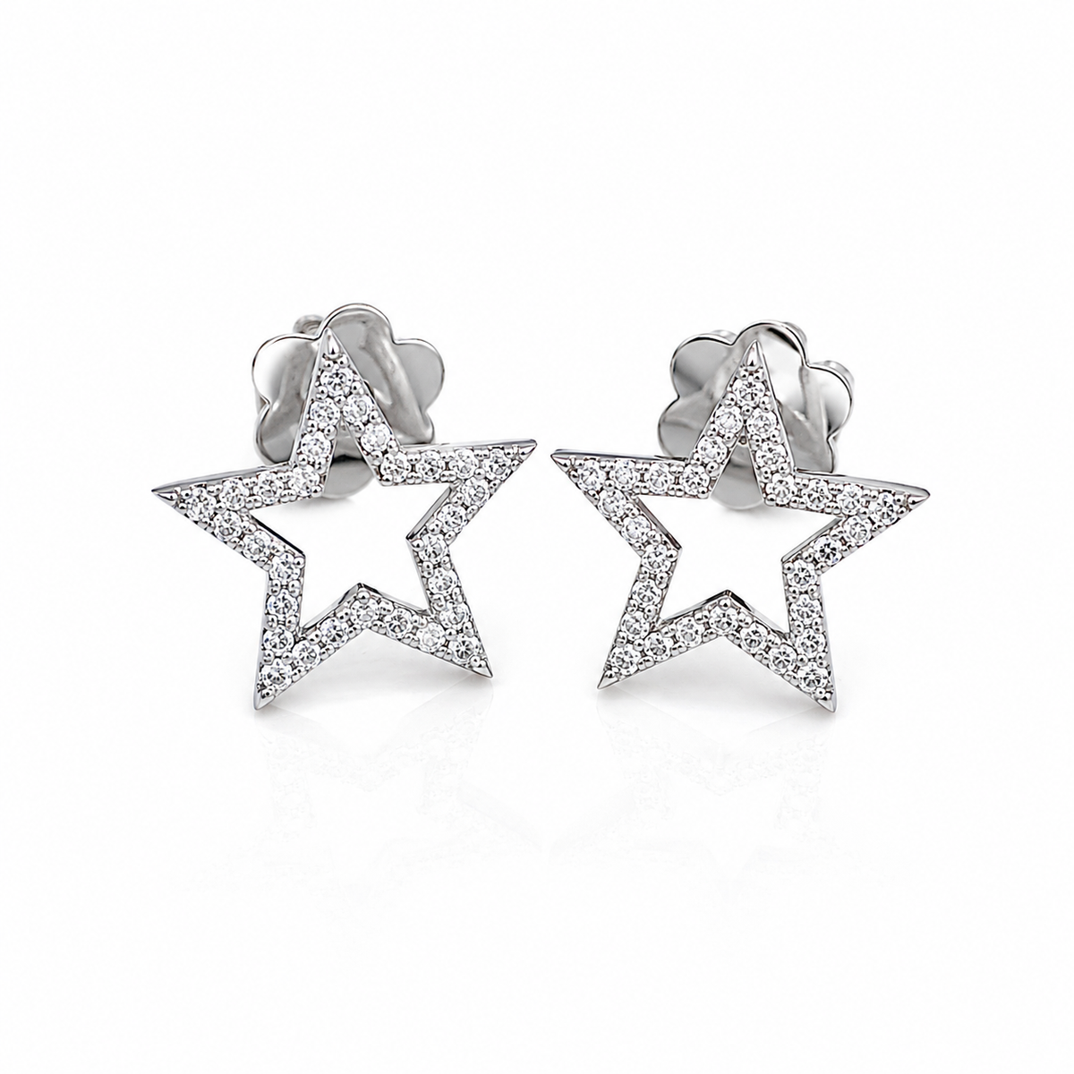 Star Deco Paved Stud Diamond Earrings 14K
