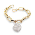 Two-Tone Large Heart Drop Diamond Chain Link Bracelet 14K