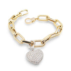 Two-Tone Large Heart Drop Diamond Chain Link Bracelet 14K