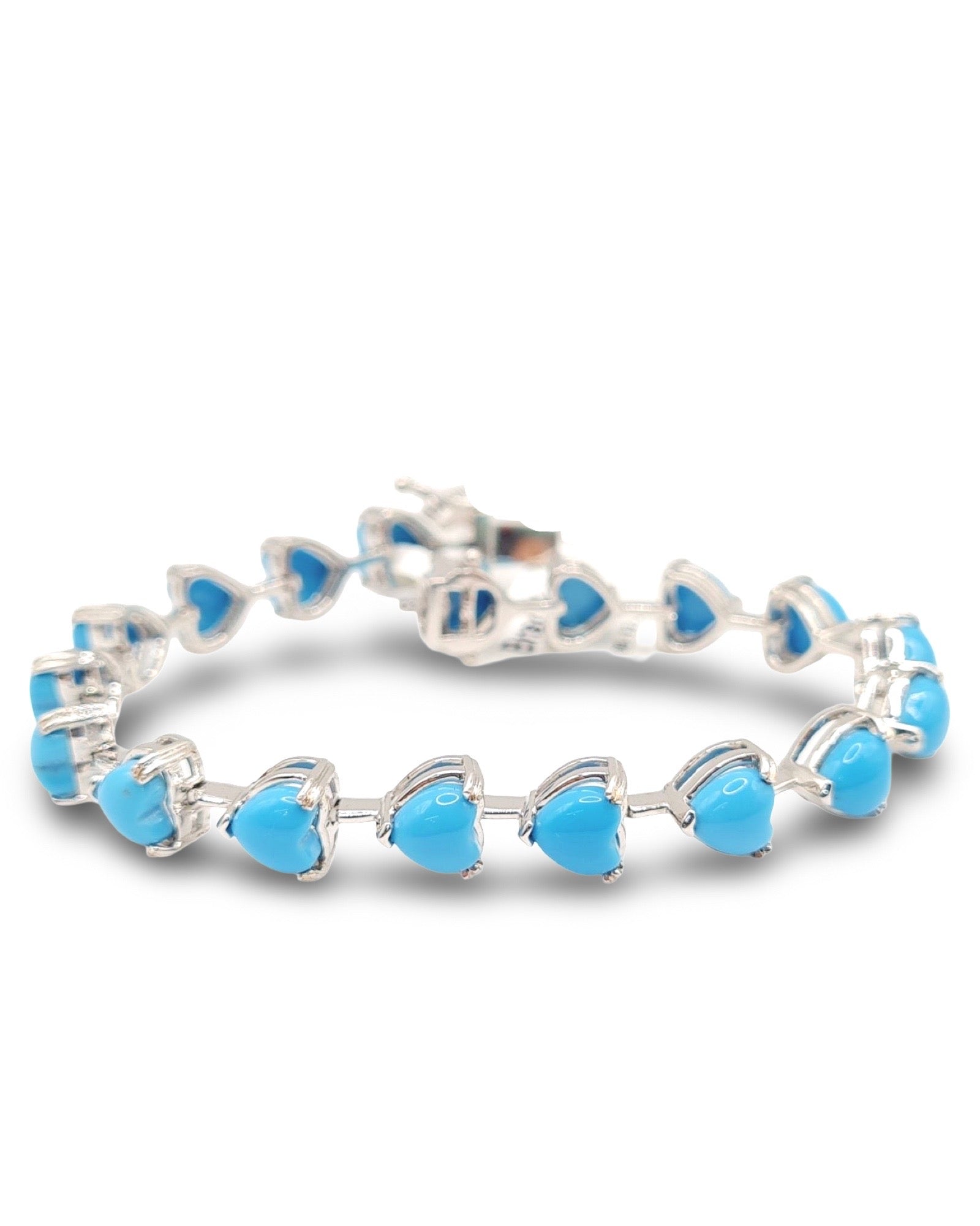 Heart Turquoise Gemstone Full Eternity Bracelet 18K