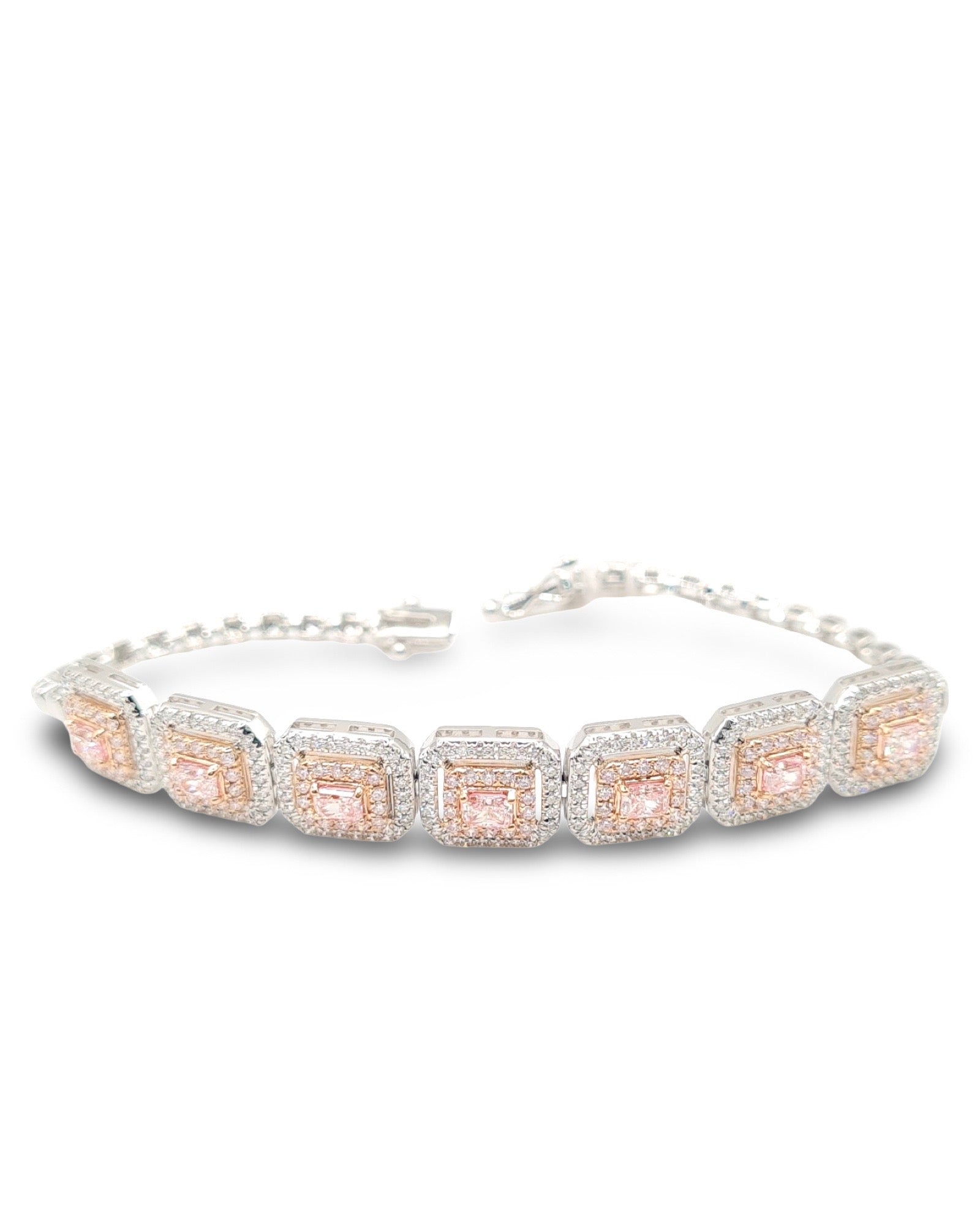 Rare Fancy Pink Diamond Pave Diamond Bracelet 14K