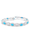 White Gold Oval Halo Turquoise Gemtsone Diamond Tennis Bracelet 14K