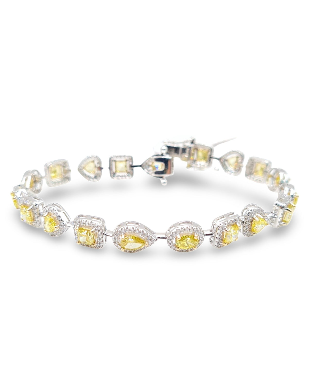 White Gold Multi Shape Cluster Yellow Diamond Bracelet 14K