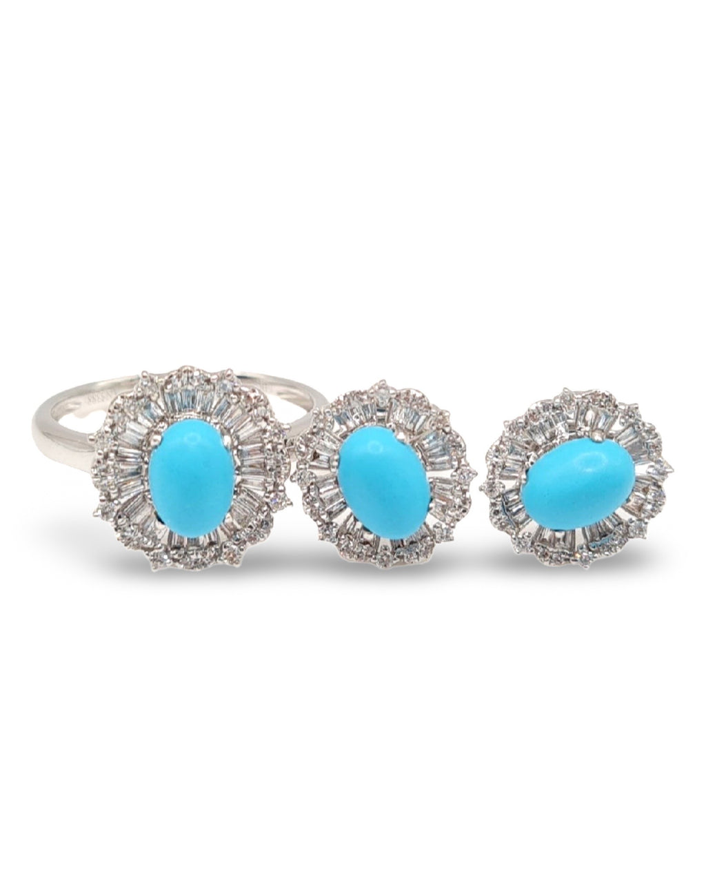 Turquoise Gemstones Diamond Jewelry Set 14K