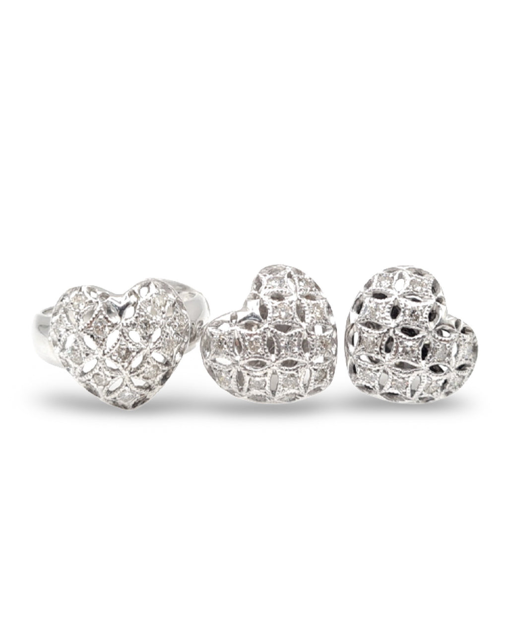 Classic Heart Cage Diamond Jewelry Set 14K