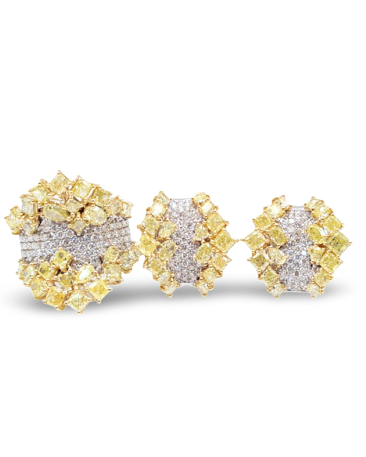 Rare Fancy Yellow Diamond Cluster Statement Diamond Jewelry Set 14K