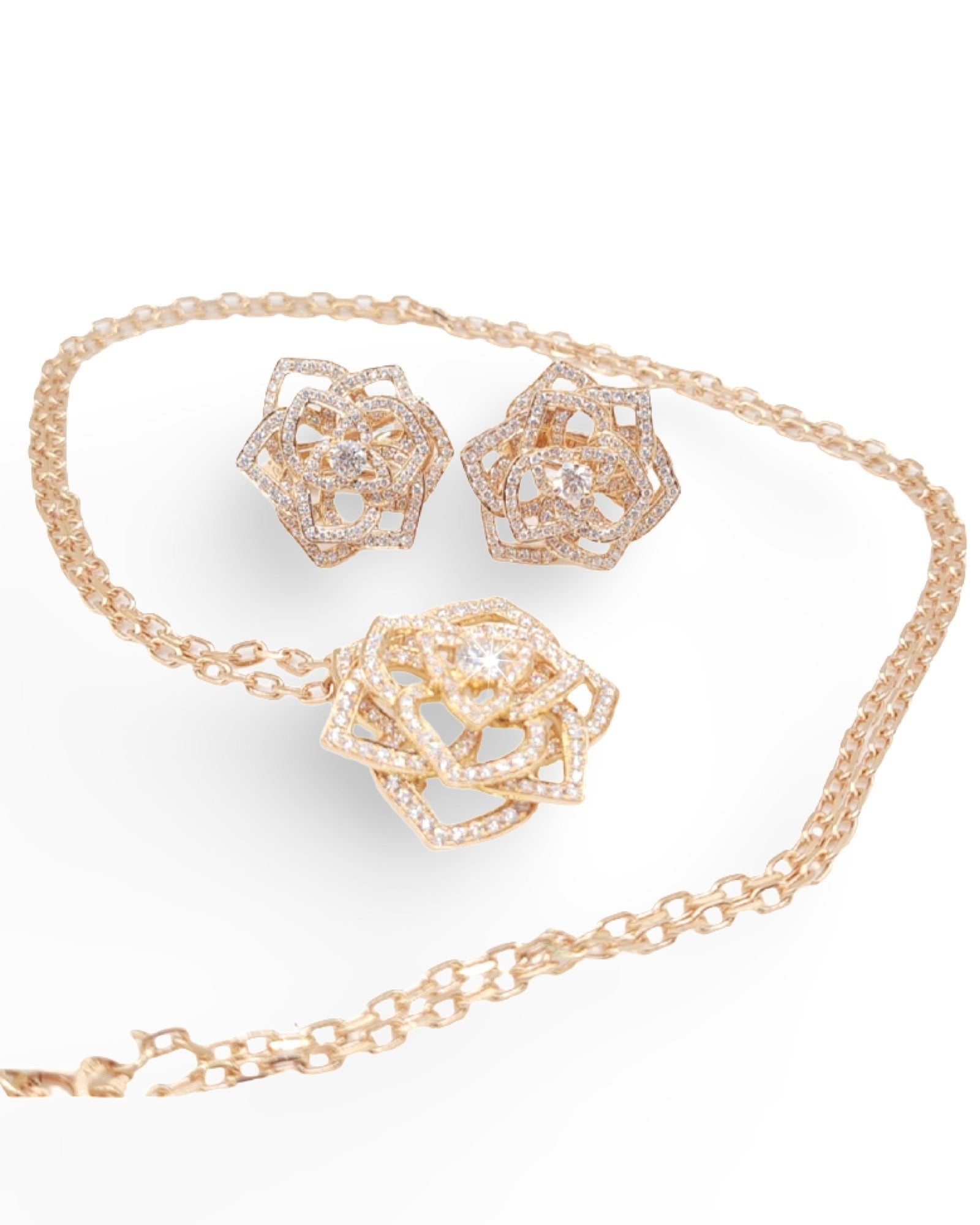Golden Floral Paved Statement Diamond Jewelry Set 14K