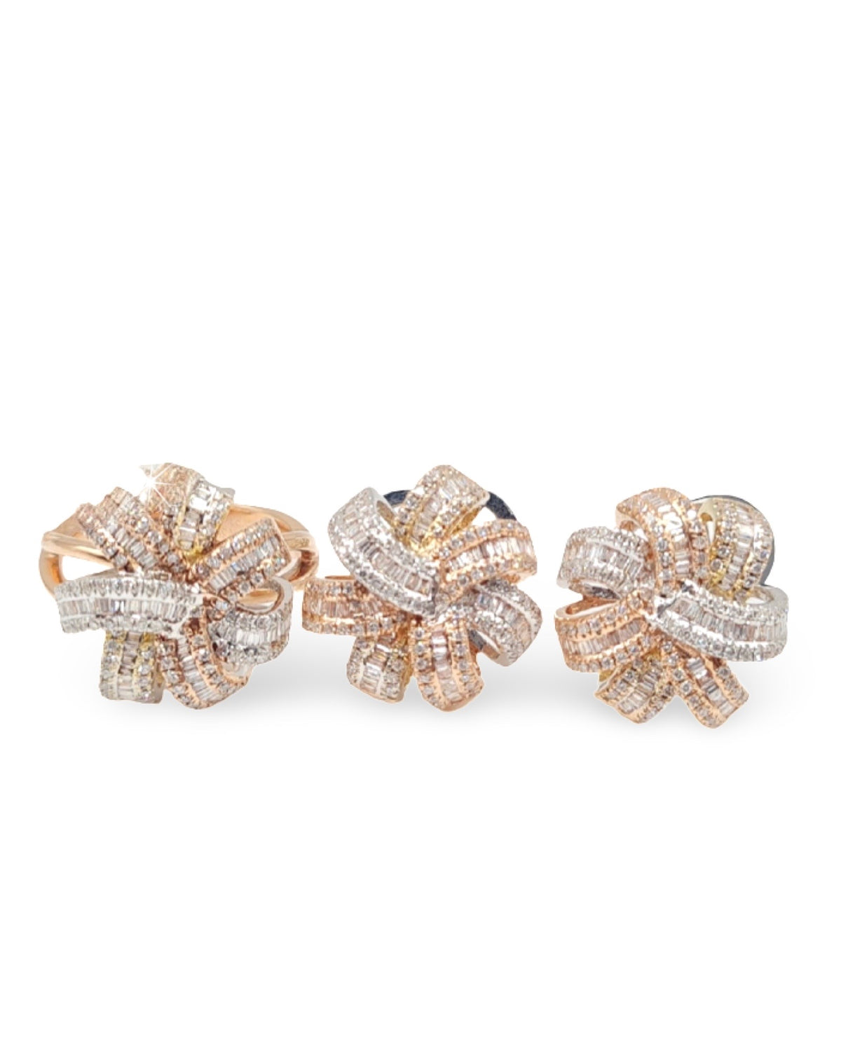 Three Tone Crossover Paved Diamond Jewelry Set 14K