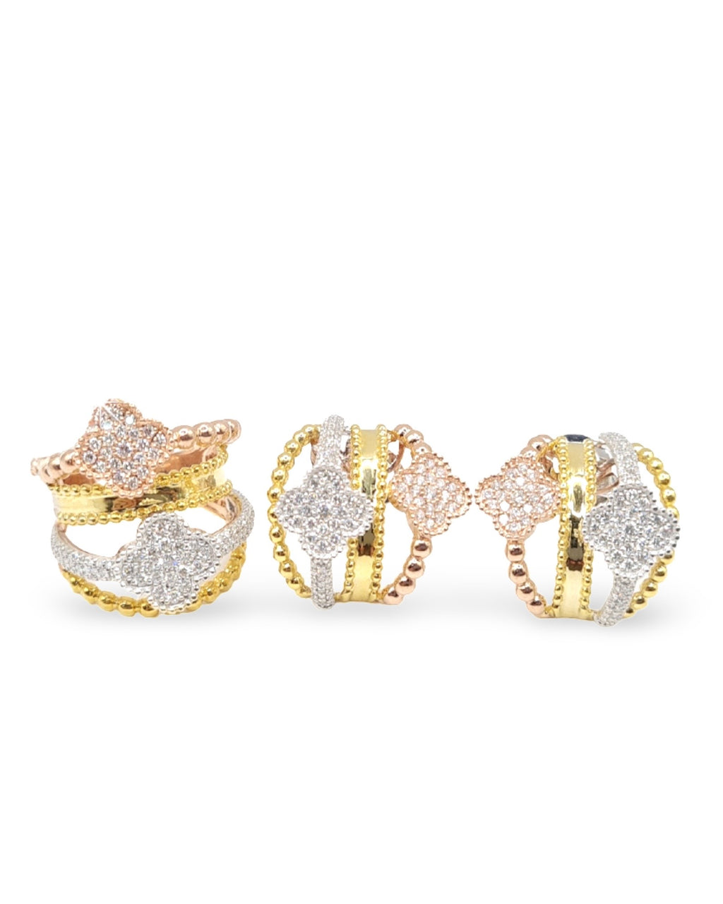 Three Tone Clover Statement Diamond Jewelry Set 14K