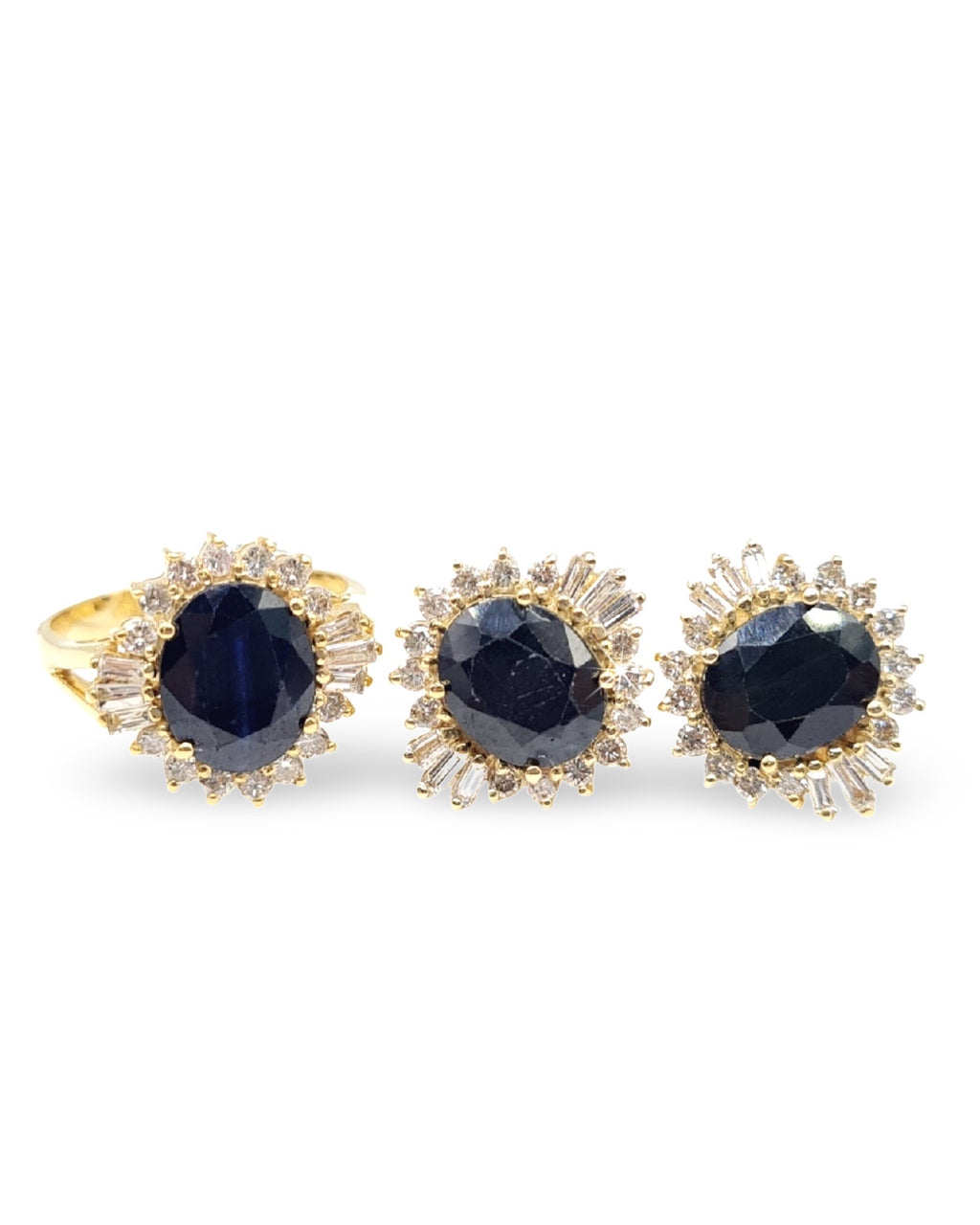 Golden Sapphire Gemstones Diamond Jewelry Set 14K