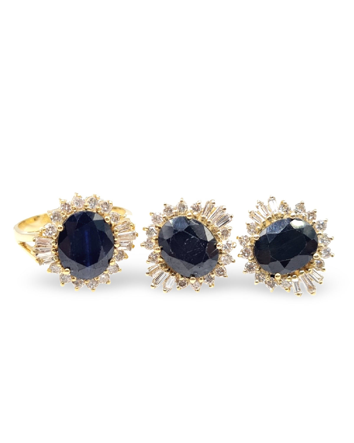 Golden Sapphire Gemstones Diamond Jewelry Set 14K