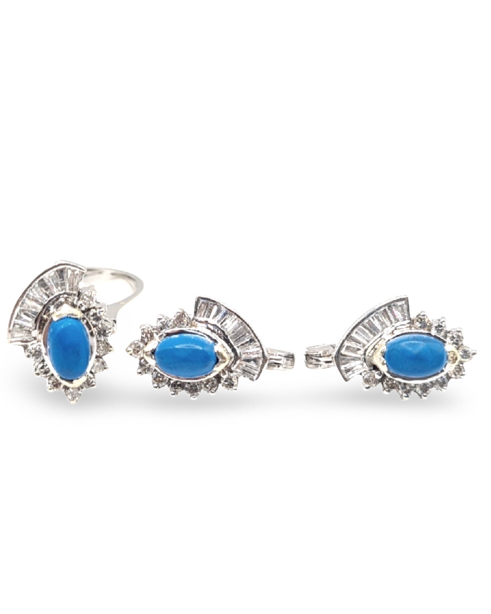 Turquoise Gemstones Deco Diamond Jewelry Set 14K