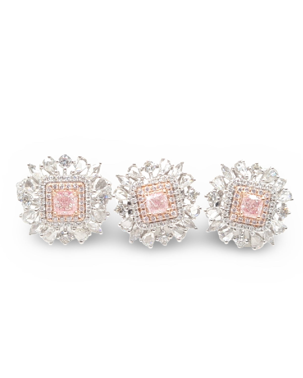 Rare Fancy Pink Diamond Cluster Diamond Jewelry Set 14K