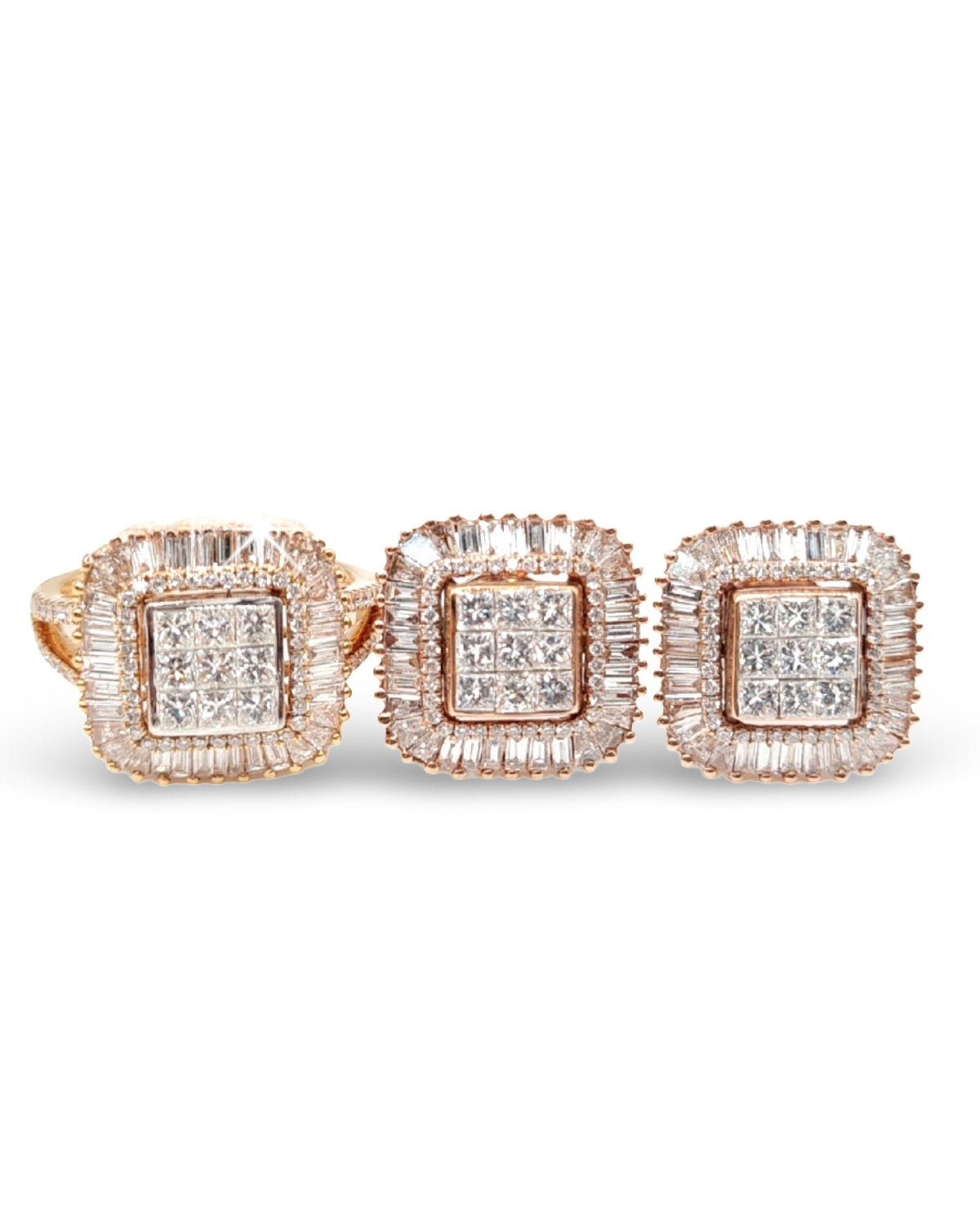 Rosegold Square Cushion Diamond Jewelry Set 18K