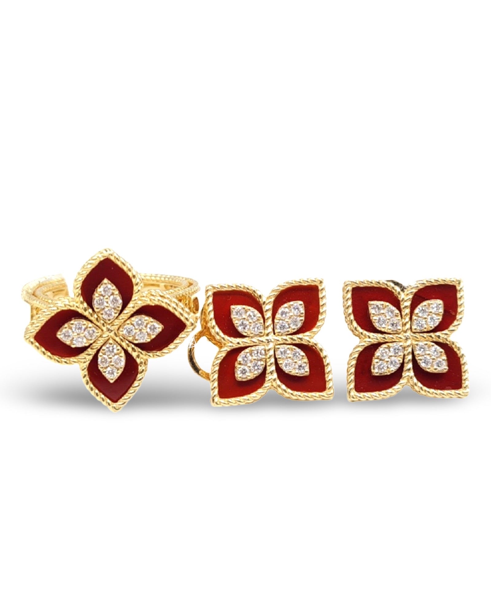 Golden Floral Venetian Diamond Jewelry Set 18K