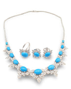 Turquoise Gemstones Floral Cluster Diamond Jewelry Set 14K