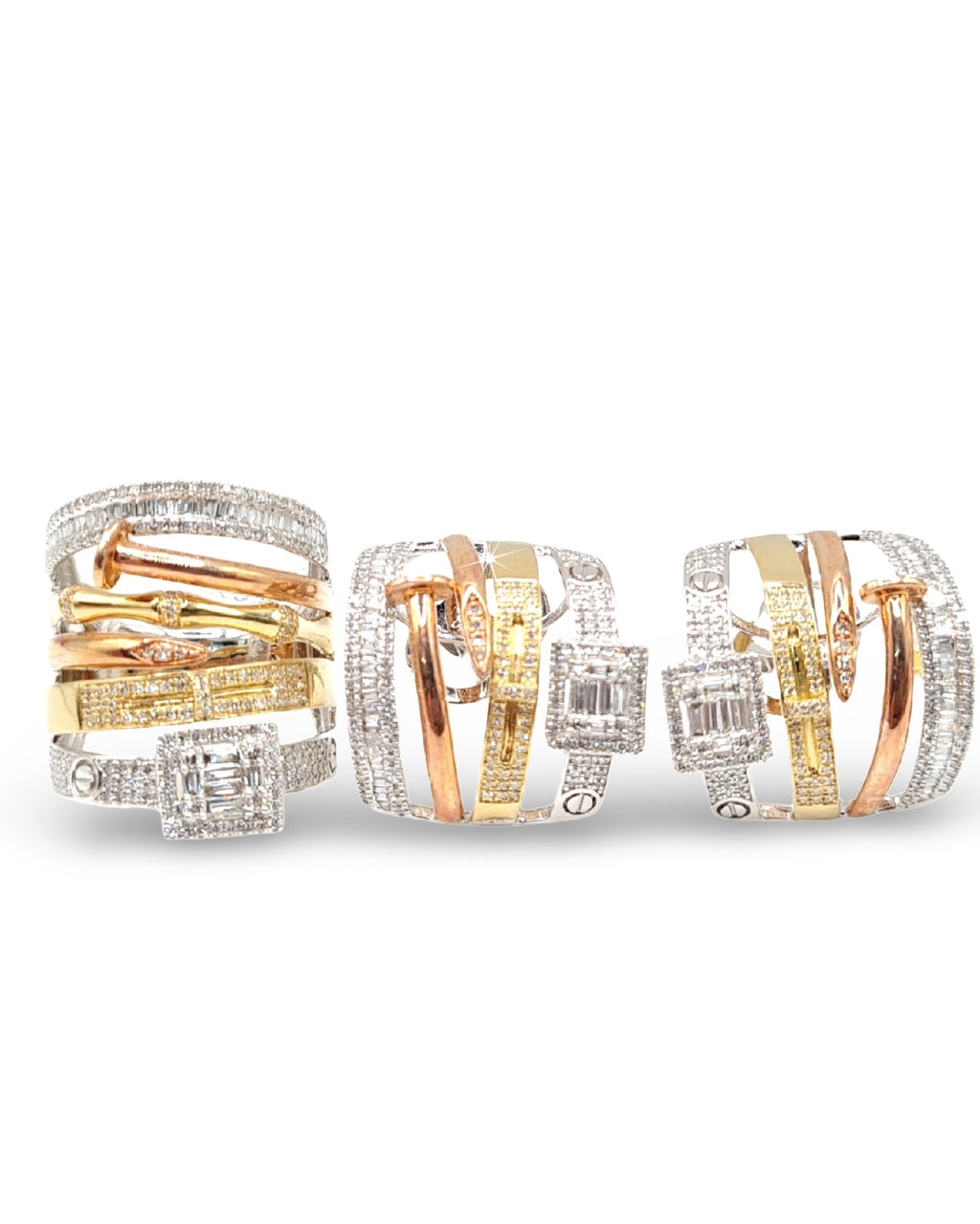 Three Tone Nail Deco Statement Diamond Jewelry Set 14K