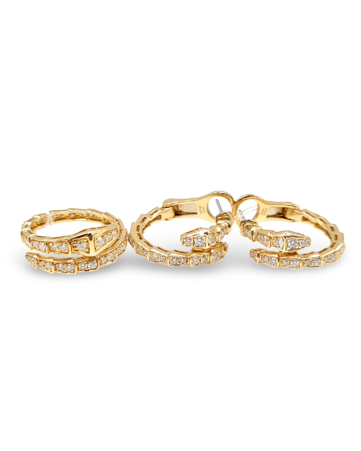 Golden Serpent Hoop Paved Diamond Jewelry Set 14K