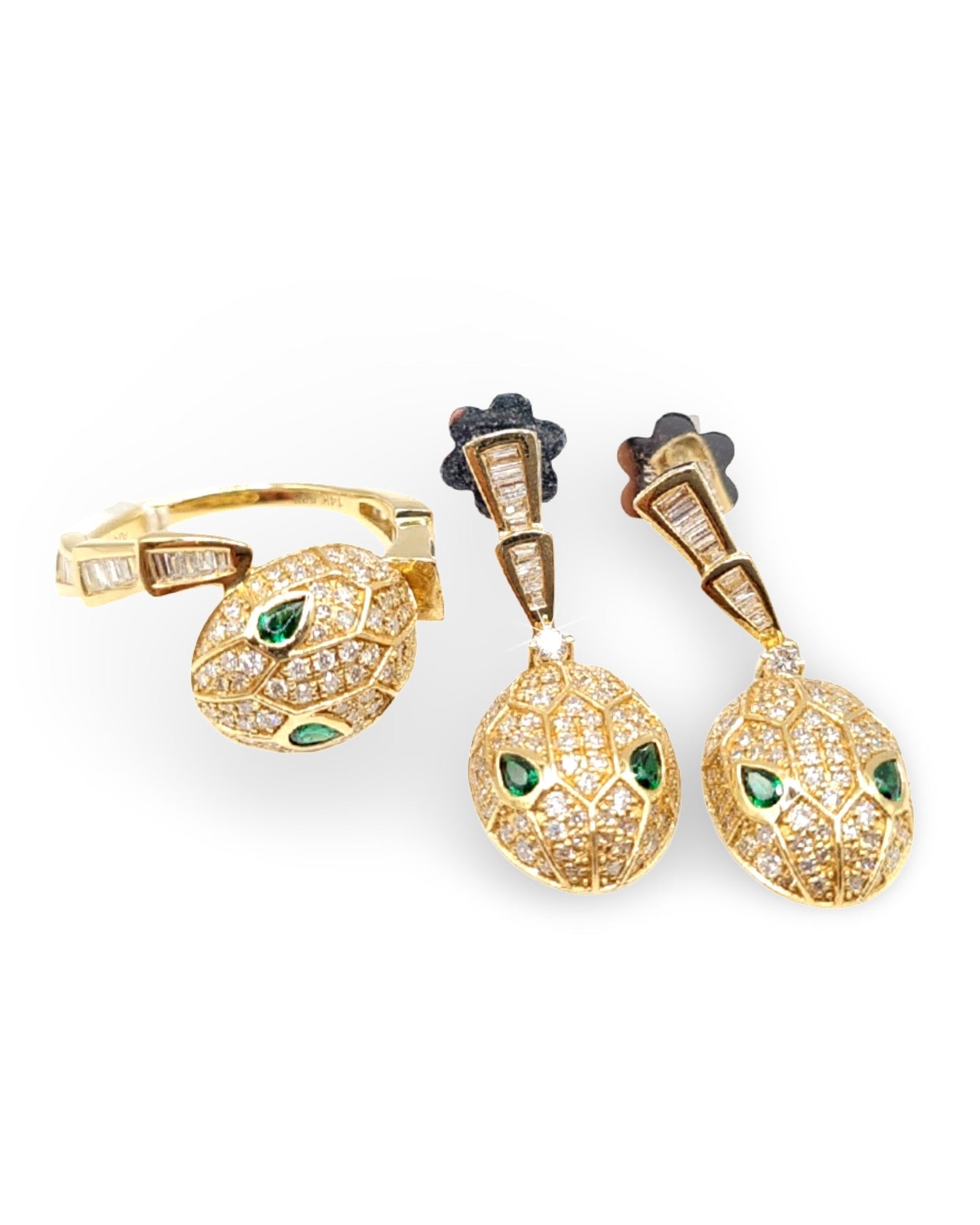 Golden Serpent Paved Dangle Diamond Jewelry Set 14K