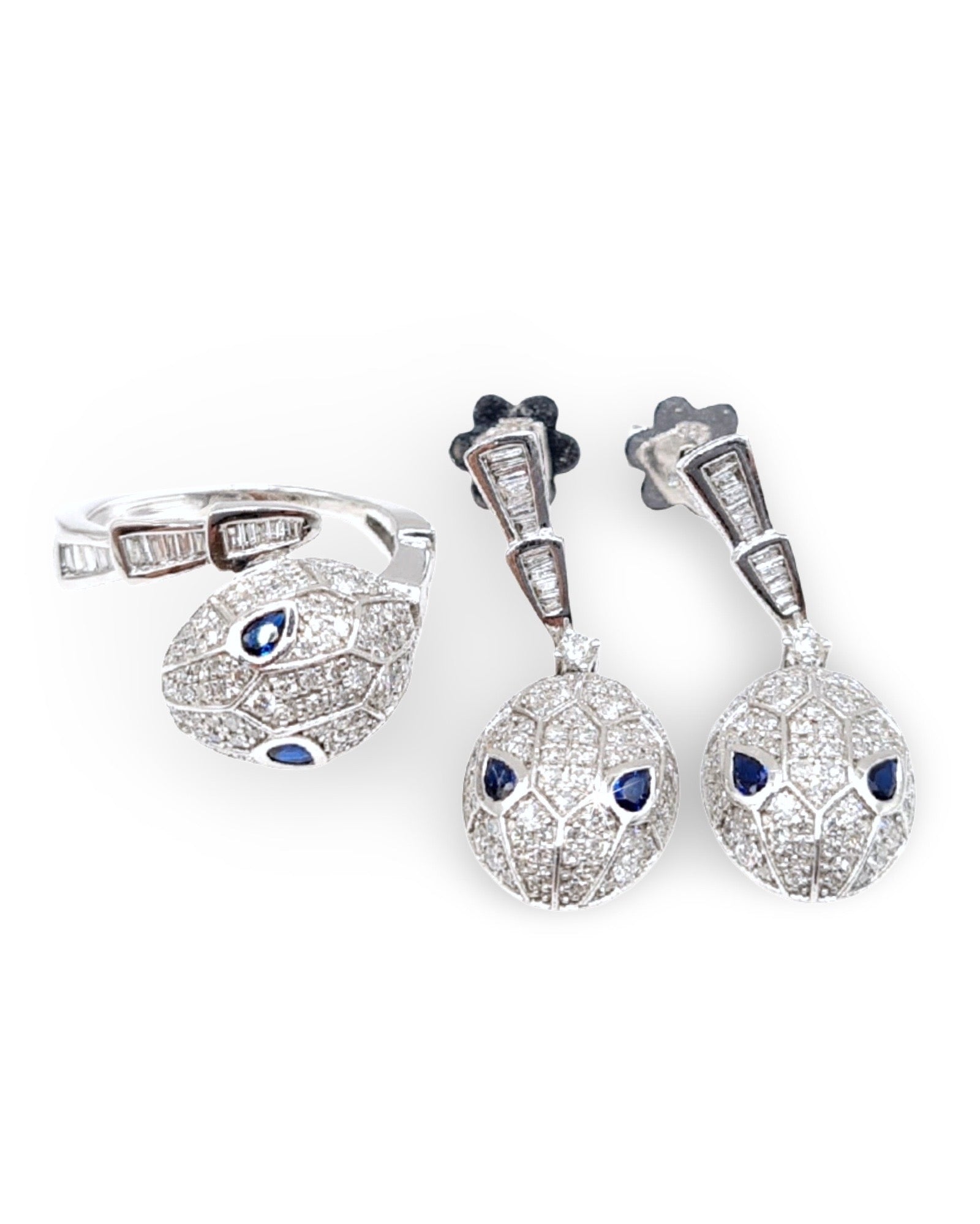 Serpent Paved Dangle Diamond Jewelry Set 14K