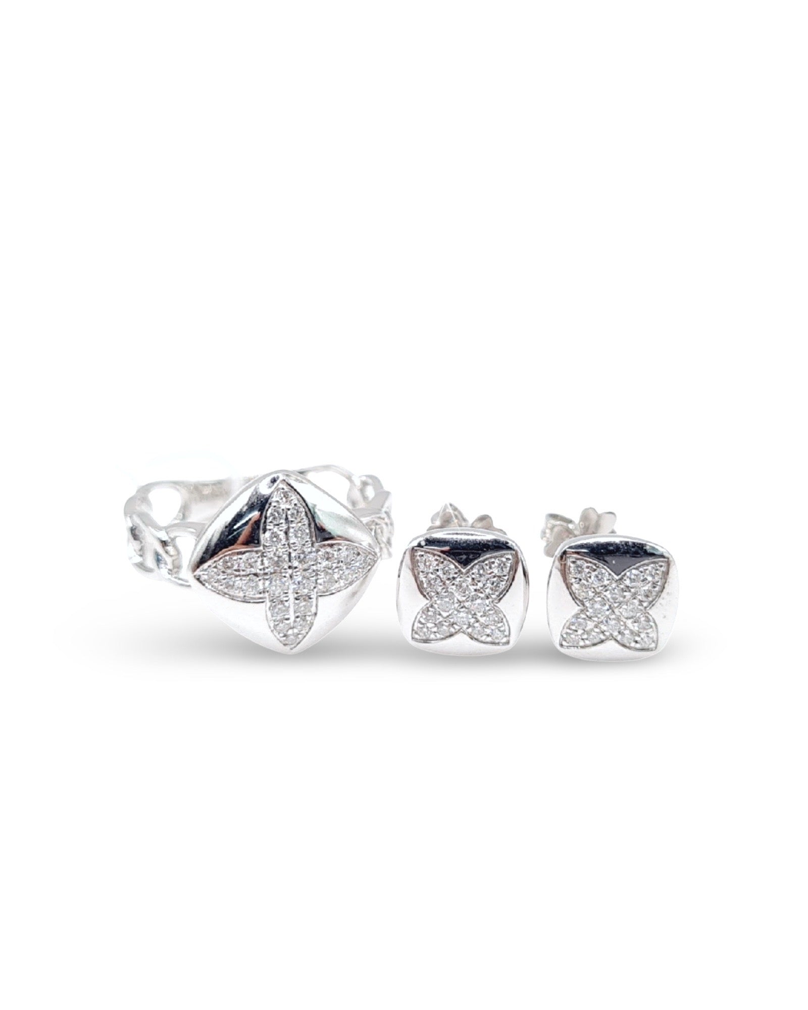 Classic Floral Chain Diamond Jewelry Set 14K